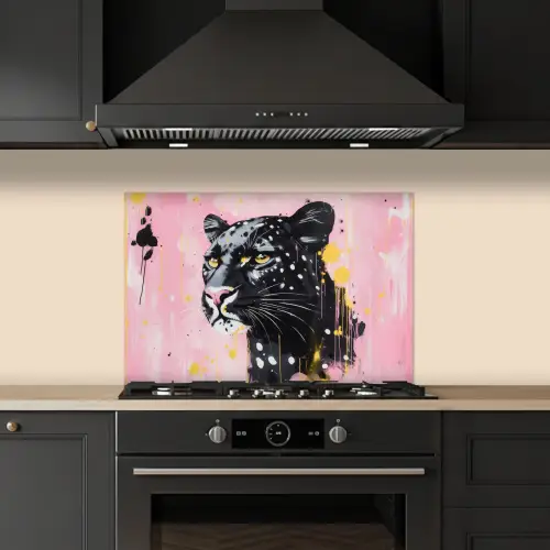 Zwart - Panter - Roze - Abstract keuken achterwand spatscherm klein -sfeer1