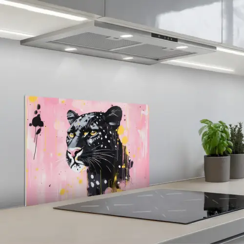 Zwart - Panter - Roze - Abstract keuken achterwand spatscherm klein -3d_schuin