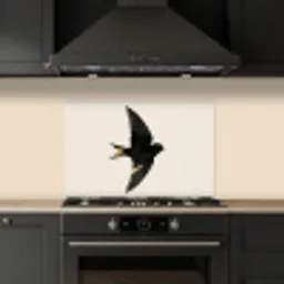 Zwarte zwaluw - Gouden accenten - Lichte achtergrond keuken achterwand spatscherm klein -sfeer1
