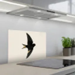 Zwarte zwaluw - Gouden accenten - Lichte achtergrond keuken achterwand spatscherm klein -3d_schuin