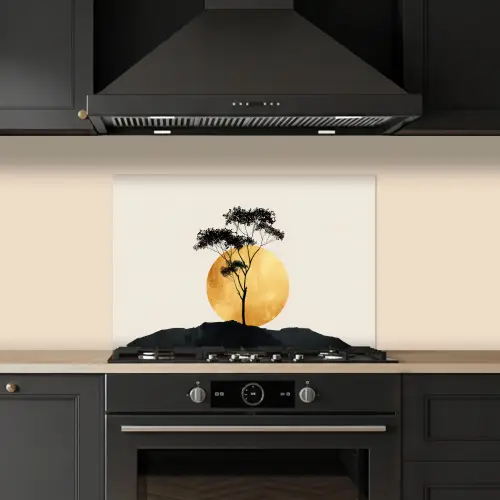 Zwarte boom - Gouden cirkel - Heuvel keuken achterwand spatscherm klein -sfeer1