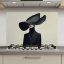 Zwart - Vrouw - Hoed keuken achterwand spatscherm klein -3d_website
