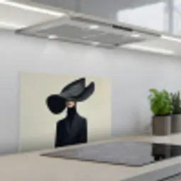 Zwart - Vrouw - Hoed keuken achterwand spatscherm klein -3d_schuin