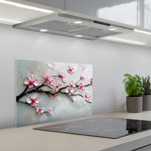 Bloesem - Kunstzinnig - Roze - Sakura keuken achterwand spatscherm klein -3d_schuin
