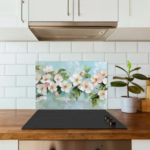 Bloesem - Bladeren - Lichtblauw keuken achterwand spatscherm klein -sfeer2