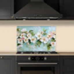 Bloesem - Bladeren - Lichtblauw keuken achterwand spatscherm klein -sfeer1
