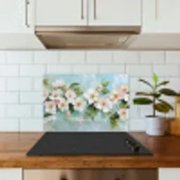 Bloesem - Bladeren - Lichtblauw keuken achterwand spatscherm klein -sfeer2