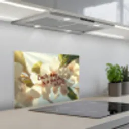 Bloesems - Zonlicht - Quote - Wit keuken achterwand spatscherm klein -3d_schuin