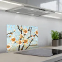 Bloesems - Wit - Mozaïek - Tak keuken achterwand spatscherm klein -3d_schuin