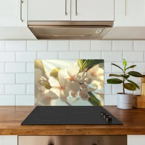 Bloesems - Wit - Zonnestralen - Bloemblaadjes keuken achterwand spatscherm klein -sfeer2