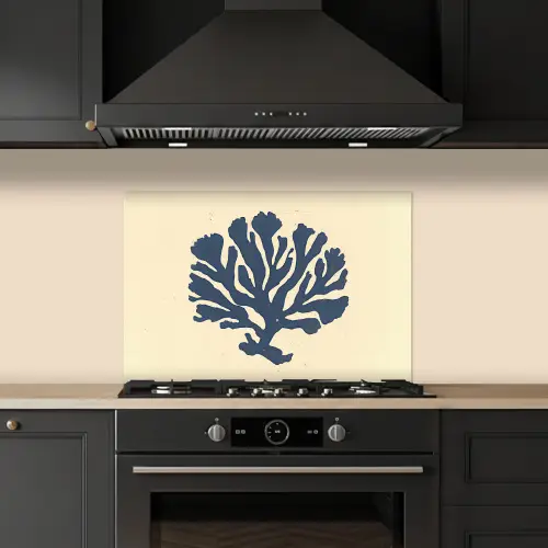 Blauw koraal - Vertakkingen - Beige keuken achterwand spatscherm klein -sfeer1