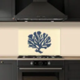 Blauw koraal - Vertakkingen - Beige keuken achterwand spatscherm klein -sfeer1