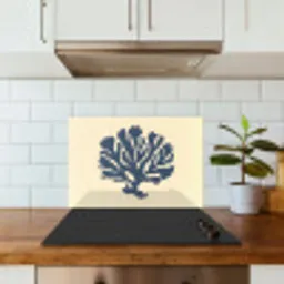Blauw koraal - Vertakkingen - Beige keuken achterwand spatscherm klein -sfeer2