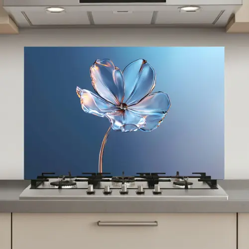 Blauw - Bloem - Glazen - Sierlijk keuken achterwand spatscherm klein -3d_website