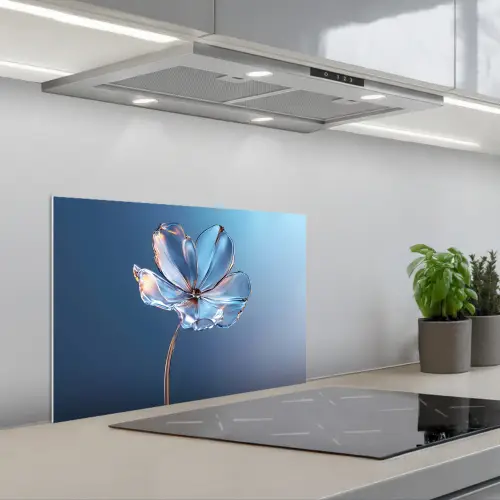 Blauw - Bloem - Glazen - Sierlijk keuken achterwand spatscherm klein -3d_schuin