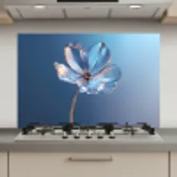 Blauw - Bloem - Glazen - Sierlijk keuken achterwand spatscherm klein -3d_website