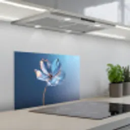 Blauw - Bloem - Glazen - Sierlijk keuken achterwand spatscherm klein -3d_schuin