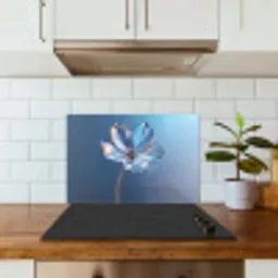 Blauw - Bloem - Glazen - Sierlijk keuken achterwand spatscherm klein -sfeer2