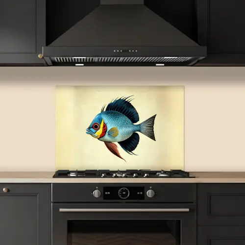 Blauw - Kieuwen - Vis - Illustratie keuken achterwand spatscherm klein -sfeer1