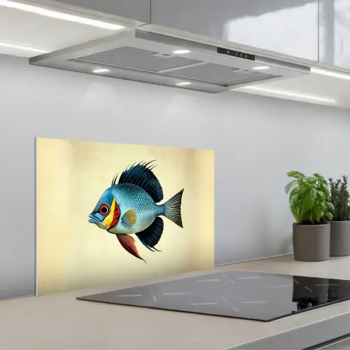 Blauw - Kieuwen - Vis - Illustratie keuken achterwand spatscherm klein -3d_schuin