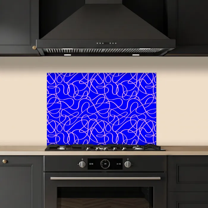 Blauw - Lijnen - Roze - Abstract keuken achterwand spatscherm klein 900 -sfeer1