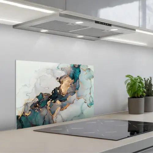 Marmer print - Goud - Blauw keuken achterwand spatscherm klein -3d_schuin