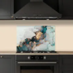 Marmer print - Goud - Blauw keuken achterwand spatscherm klein -sfeer1