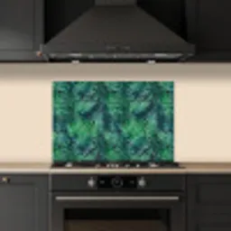 Blauw - Palmbladeren - Afsnijding keuken achterwand spatscherm klein 900 -sfeer1