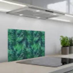 Blauw - Palmbladeren - Afsnijding keuken achterwand spatscherm klein 900 -3d_schuin