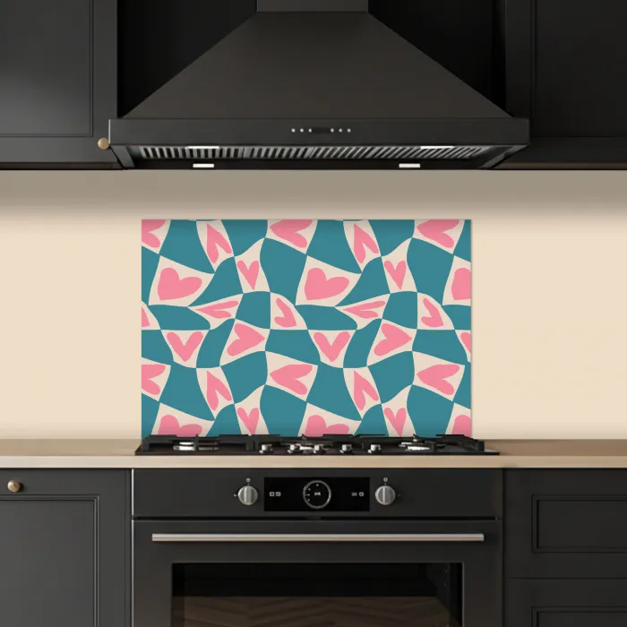 Blauw - Vlakken - Patroon - Hartjes keuken achterwand spatscherm klein 900 -sfeer1