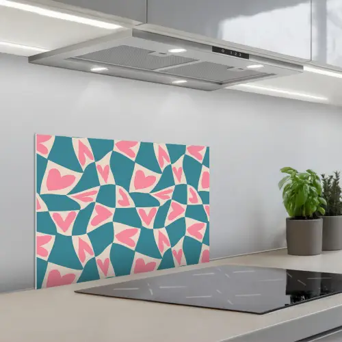 Blauw - Vlakken - Patroon - Hartjes keuken achterwand spatscherm klein 900 -3d_schuin