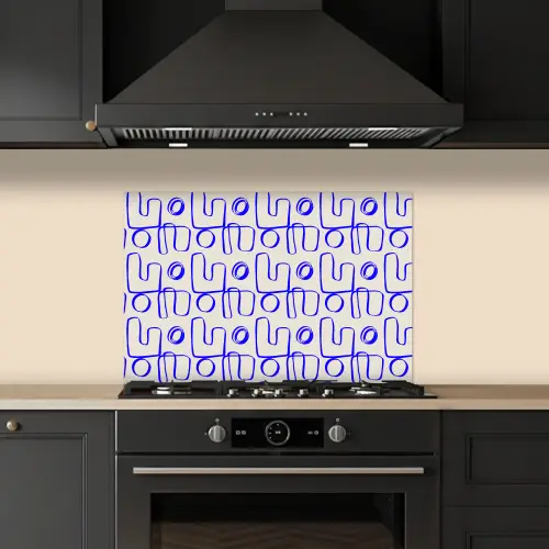 Blauw - Patroon - Beige - Abstract keuken achterwand spatscherm klein 900 -sfeer1