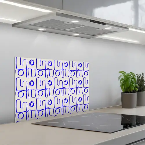 Blauw - Patroon - Beige - Abstract keuken achterwand spatscherm klein 900 -3d_schuin