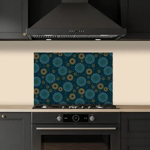 Blauw - Patroon - Retro keuken achterwand spatscherm klein 900 -sfeer1