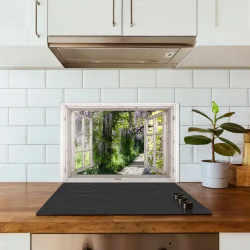 Blauwe regen - Bloemen - Doorkijk - Boom - Lente keuken achterwand spatscherm klein -sfeer2