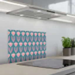 Blauw - Retro - Patroon - Hartjes keuken achterwand spatscherm klein 900 -3d_schuin