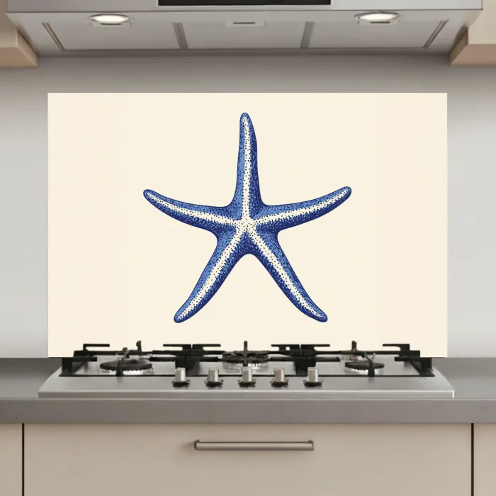 Blauwe zeester - Minimalistisch - Beige keuken achterwand spatscherm klein -3d_website