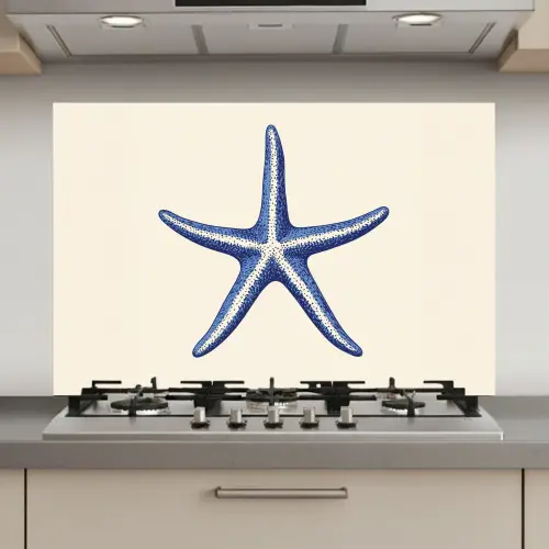 Blauwe zeester - Minimalistisch - Beige keuken achterwand spatscherm klein -3d_website