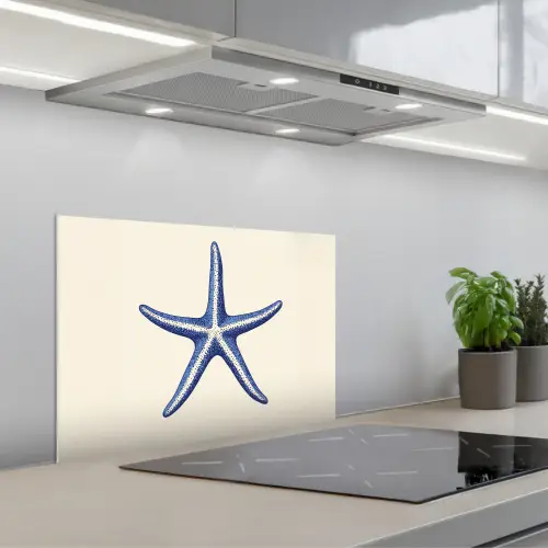 Blauwe zeester - Minimalistisch - Beige keuken achterwand spatscherm klein -3d_schuin