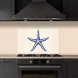 Blauwe zeester - Minimalistisch - Beige keuken achterwand spatscherm klein -sfeer1