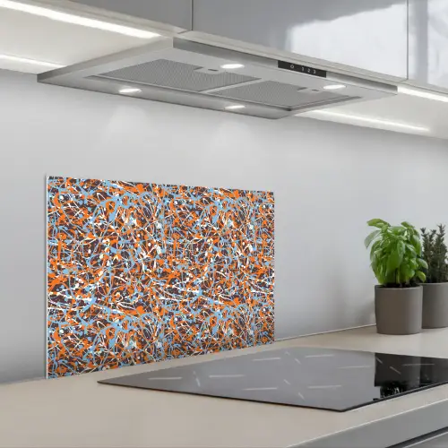 Blauw - Waterverf - Chaos keuken achterwand spatscherm klein 900 -3d_schuin