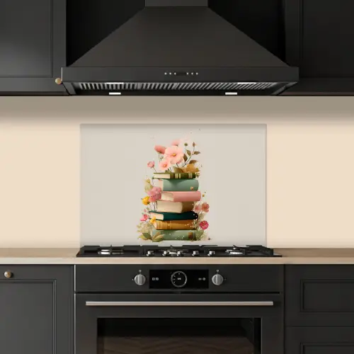 Boeken - Stapel - Bloemen - Kleurrijk keuken achterwand spatscherm klein -sfeer1