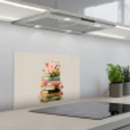 Boeken - Stapel - Bloemen - Kleurrijk keuken achterwand spatscherm klein -3d_schuin