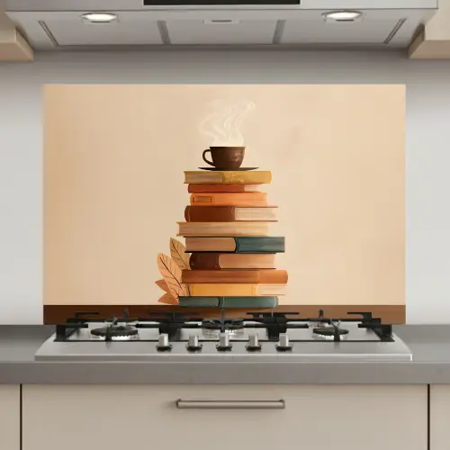Boeken - Toren - Koffie - Beige keuken achterwand spatscherm klein -3d_website