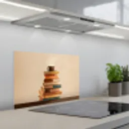 Boeken - Toren - Koffie - Beige keuken achterwand spatscherm klein -3d_schuin