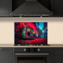 Boombox - Rood - Graffiti - Neon keuken achterwand spatscherm klein -sfeer1