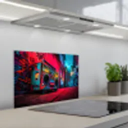 Boombox - Rood - Graffiti - Neon keuken achterwand spatscherm klein -3d_schuin