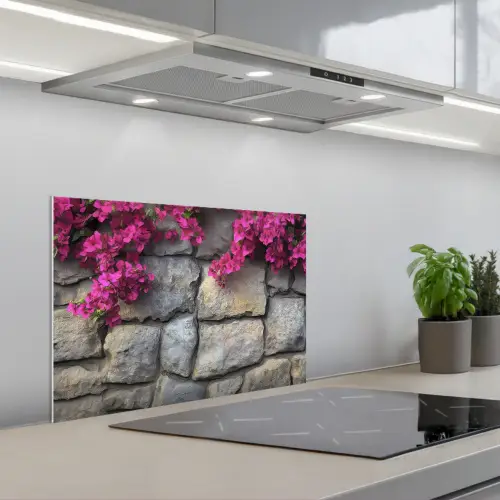 Bougainvillea - Stenen Muur - Roze keuken achterwand spatscherm klein -3d_schuin