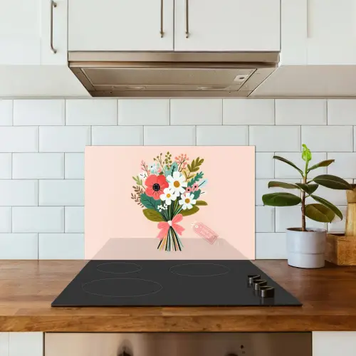 Boeket - Strikje - Kaartje - Quote keuken achterwand spatscherm klein -sfeer2