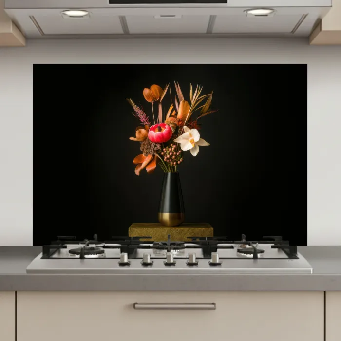 Boeket - Oranje - Gouden - vaas keuken achterwand spatscherm klein -3d_website